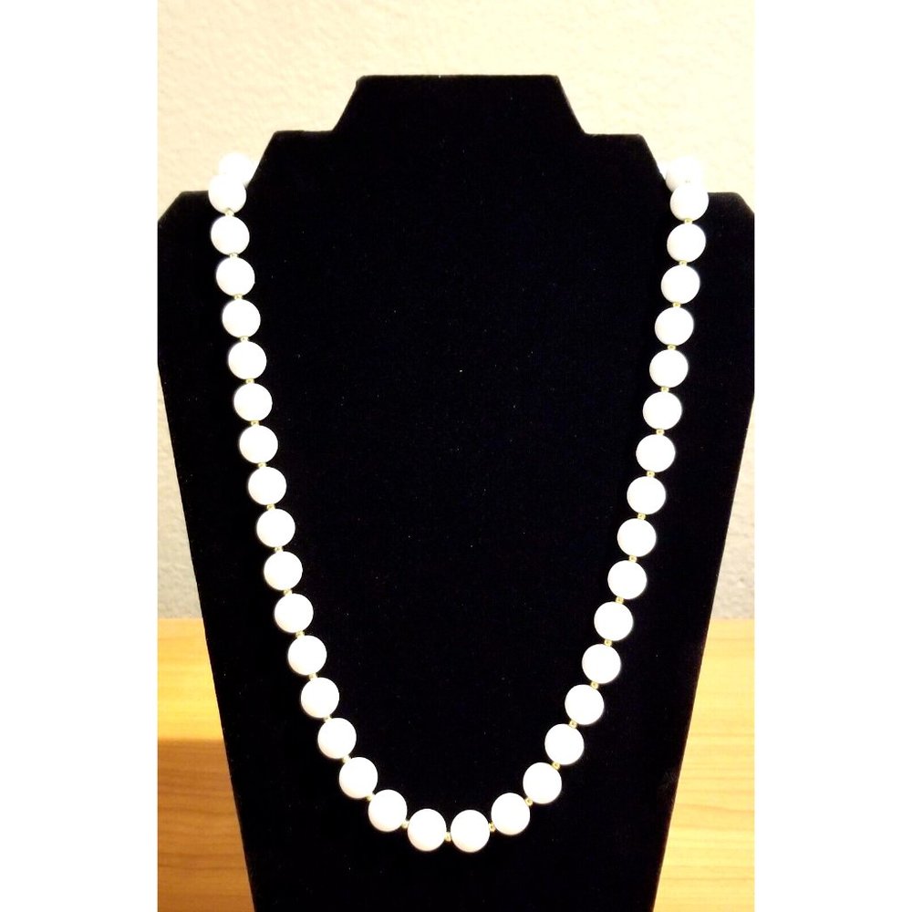 **Vintage Monet Gold and White Lucite Beaded Necklace**